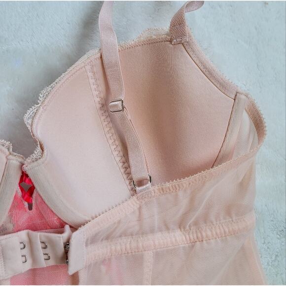Victoria's Secret Very Sexy Garter Slip-on Bra Babydoll Hot Pink Ivory 36C - Picture 6 of 9